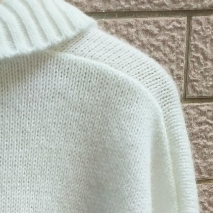 Women's Elegant Pullover Long Sleeve Crossover V Neck Button Knit Sweater
