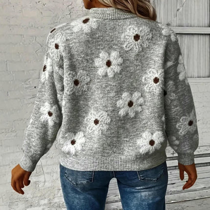 Autumn and Winter Long Sleeve Knitted Sweater Half Zipper Pullover Women's Printed Sweater