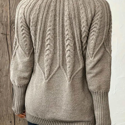 Women's Solid Color Round Neck Knitted Cable Casual Long Sleeve Pullover Sweater