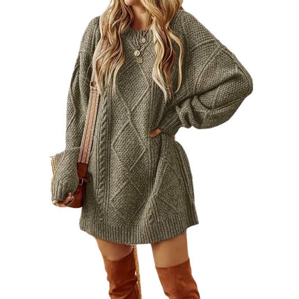 Women's Round Neck Retro Mid-length Sweater Loose Lazy Long Sleeve Sweater