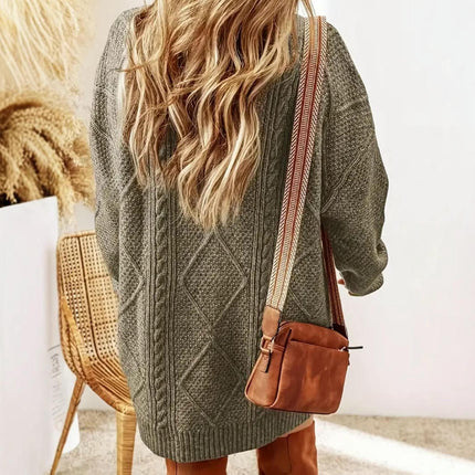 Women's Round Neck Retro Mid-length Sweater Loose Lazy Long Sleeve Sweater