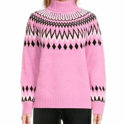Womens Turtleneck Color Block Sweaters Long Sleeve Casual Fall Knit Sweater Pullover Tops