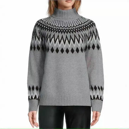Womens Turtleneck Color Block Sweaters Long Sleeve Casual Fall Knit Sweater Pullover Tops