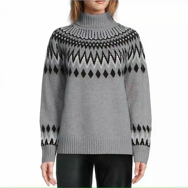 Womens Turtleneck Color Block Sweaters Long Sleeve Casual Fall Knit Sweater Pullover Tops