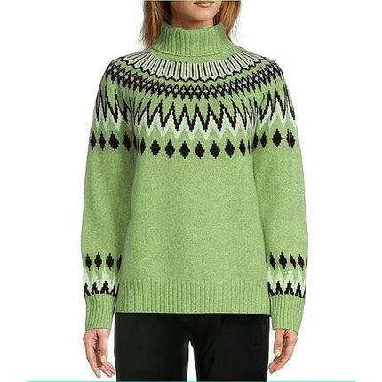 Womens Turtleneck Color Block Sweaters Long Sleeve Casual Fall Knit Sweater Pullover Tops