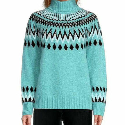 Womens Turtleneck Color Block Sweaters Long Sleeve Casual Fall Knit Sweater Pullover Tops