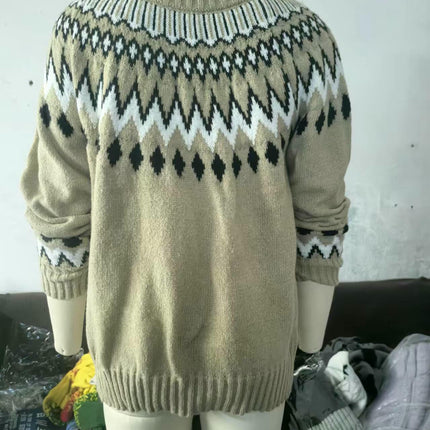 Womens Turtleneck Color Block Sweaters Long Sleeve Casual Fall Knit Sweater Pullover Tops