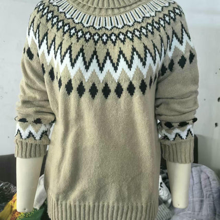 Womens Turtleneck Color Block Sweaters Long Sleeve Casual Fall Knit Sweater Pullover Tops