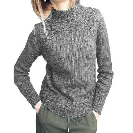 Women's Solid Color Cable Knit Sweater Soft Touch Funnel Neck Chunky Knit