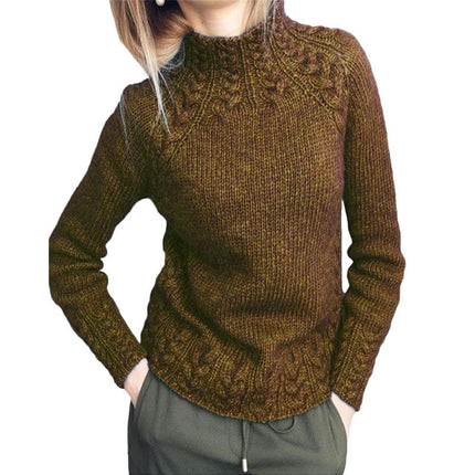 Women's Solid Color Cable Knit Sweater Soft Touch Funnel Neck Chunky Knit