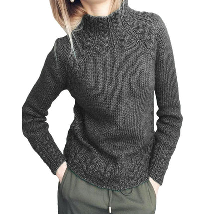 Women's Solid Color Cable Knit Sweater Soft Touch Funnel Neck Chunky Knit