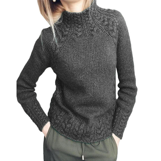 Women's Solid Color Cable Knit Sweater Soft Touch Funnel Neck Chunky Knit