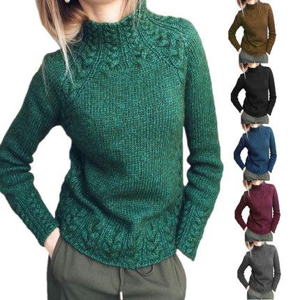 Women's Solid Color Cable Knit Sweater Soft Touch Funnel Neck Chunky Knit