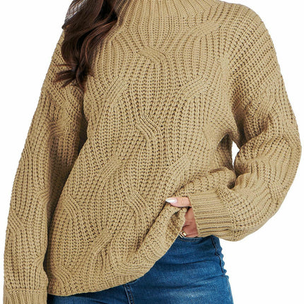 Women's Drop Shoulder Loose Casual Cable Knit Pullover Sweater Top