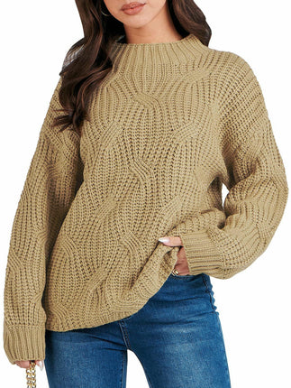 Women's Drop Shoulder Loose Casual Cable Knit Pullover Sweater Top