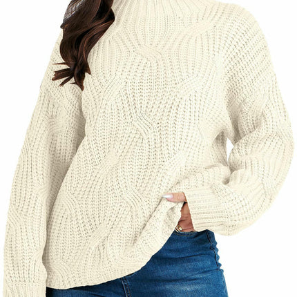 Women's Drop Shoulder Loose Casual Cable Knit Pullover Sweater Top