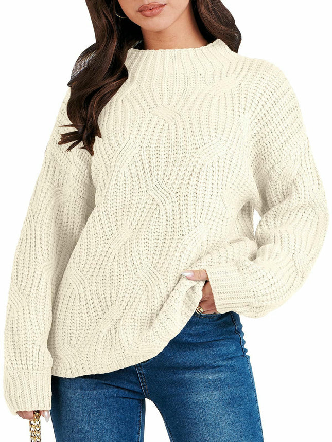 Women's Drop Shoulder Loose Casual Cable Knit Pullover Sweater Top