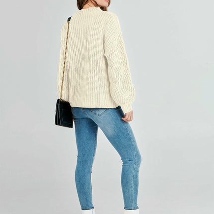 Women's Drop Shoulder Loose Casual Cable Knit Pullover Sweater Top