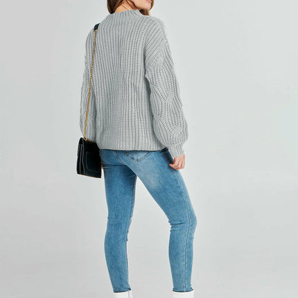 Women's Drop Shoulder Loose Casual Cable Knit Pullover Sweater Top