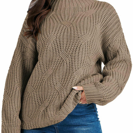Women's Drop Shoulder Loose Casual Cable Knit Pullover Sweater Top