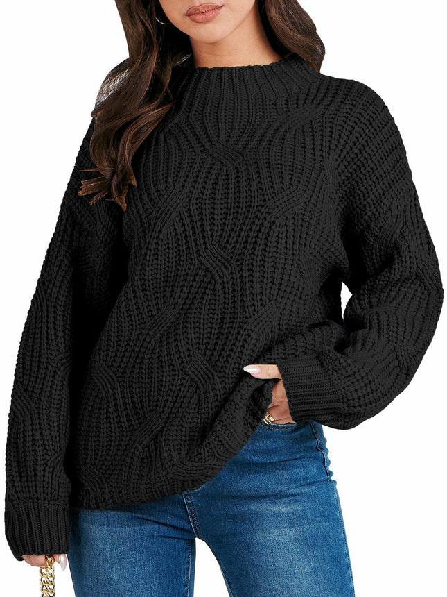 Women's Drop Shoulder Loose Casual Cable Knit Pullover Sweater Top