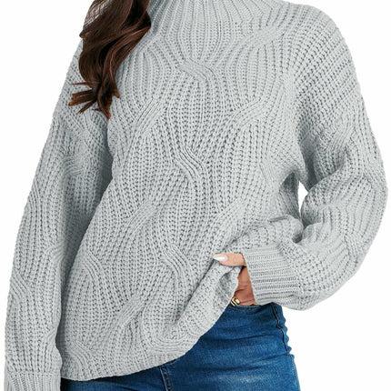 Women's Drop Shoulder Loose Casual Cable Knit Pullover Sweater Top