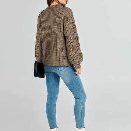 Women's Drop Shoulder Loose Casual Cable Knit Pullover Sweater Top