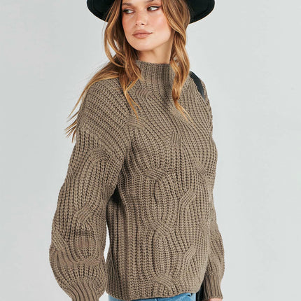 Women's Drop Shoulder Loose Casual Cable Knit Pullover Sweater Top