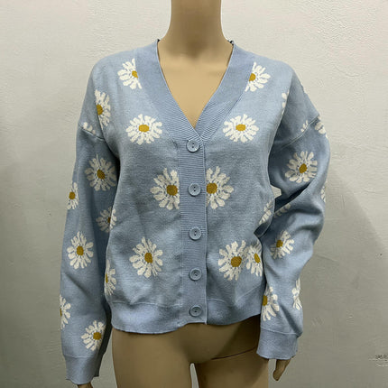 Fresh Daisy Button Cardigan Sweater Women's Autumn Fashion V-neck Knitted Jacket