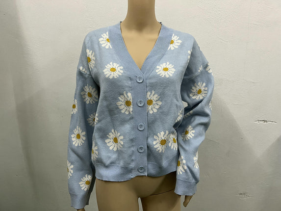 Fresh Daisy Button Cardigan Sweater Women's Autumn Fashion V-neck Knitted Jacket