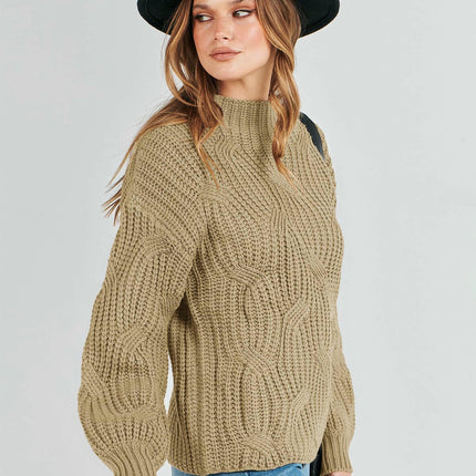 Women's Drop Shoulder Loose Casual Cable Knit Pullover Sweater Top