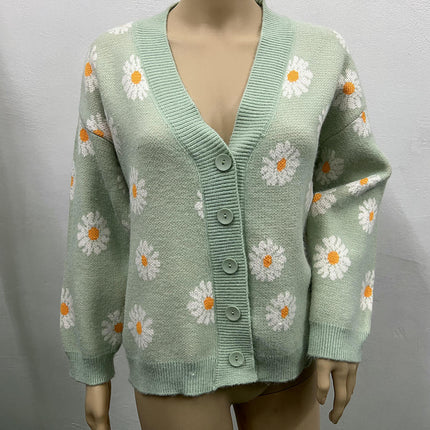 Fresh Daisy Button Cardigan Sweater Women's Autumn Fashion V-neck Knitted Jacket