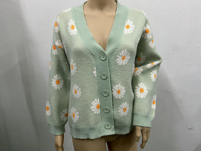Fresh Daisy Button Cardigan Sweater Women's Autumn Fashion V-neck Knitted Jacket