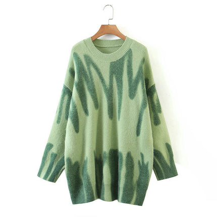 Women's Dyed Pullover Sweater-Loose Autumn and Winter Printed Knitted Sweater