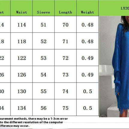 Women's Loose Solid Color Long Knitted Sweater Dress Round Neck Ripped Sweater