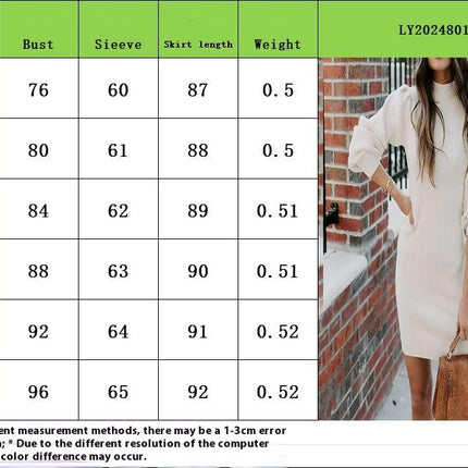 Mock Neck Sweater Dresses for Women Long Lantern Sleeve Fall Ribbed Knit Sweater