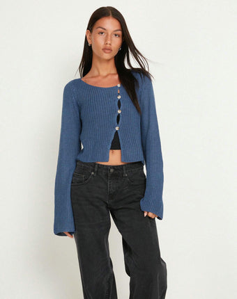 Women's Long Sleeve Short Sexy Hollow Button Knit Cardigan Top