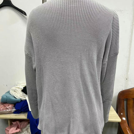Women's Knitted Sweater Fall Long Sleeve Crewneck Loose Ribbed Hem Pullover with Pocket