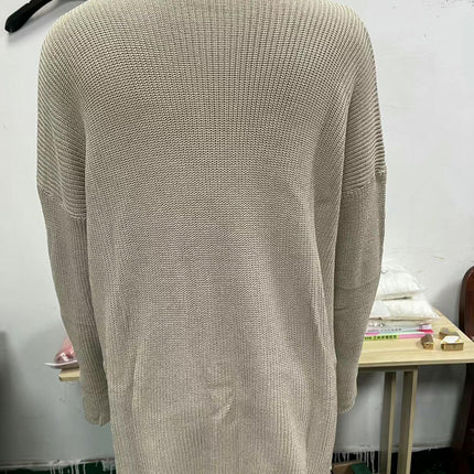Women's Knitted Sweater Fall Long Sleeve Crewneck Loose Ribbed Hem Pullover with Pocket