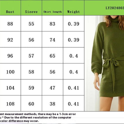 Autumn and Winter Sweater Women's Lace-up Solid Color Long Sleeve Knitted Sweater Dress