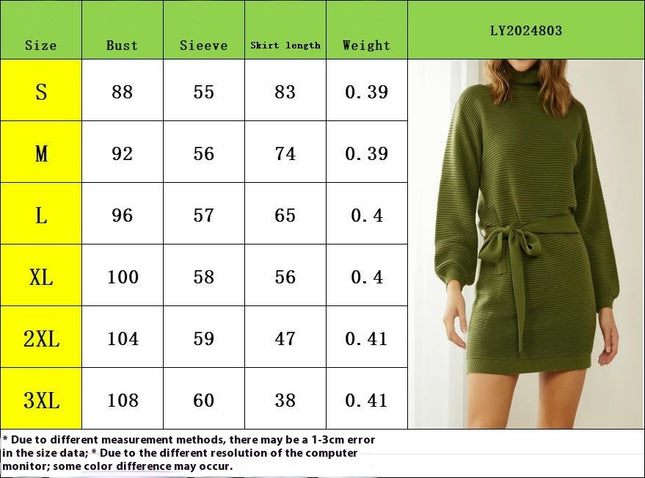 Autumn and Winter Sweater Women's Lace-up Solid Color Long Sleeve Knitted Sweater Dress
