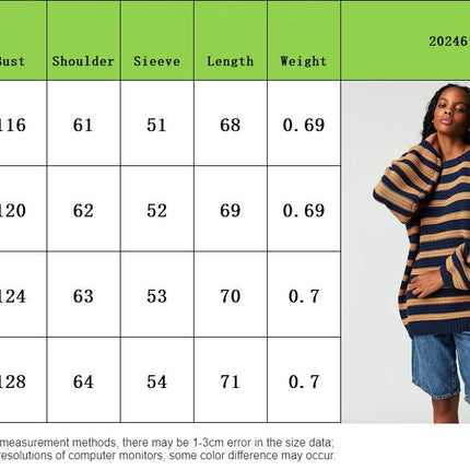Women's Printed Striped Long Sleeve Pullover Round Neck Sweater