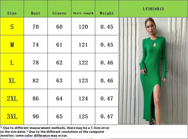 Women's Autumn and Winter Fashion Sexy Round Neck Hollow Slit Knitted Dress