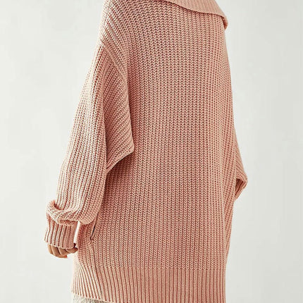 Women's Solid Color Large Lapel Knitted Cardigan Button Mid-length Pocket Coat