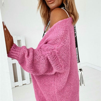 Women's Loose Knitted Cardigan Long Sleeve Buttonless Jacket Commuter Sweater