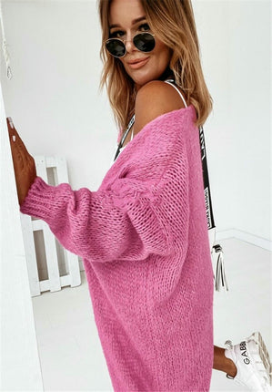 Women's Loose Knitted Cardigan Long Sleeve Buttonless Jacket Commuter Sweater