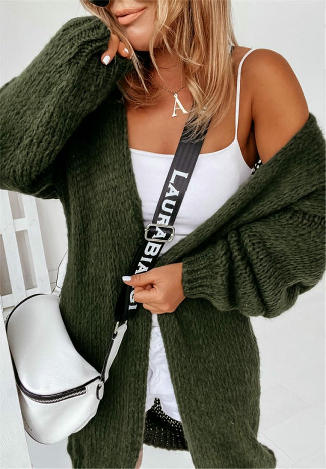 Women's Loose Knitted Cardigan Long Sleeve Buttonless Jacket Commuter Sweater