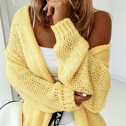 Women's Loose Knitted Cardigan Long Sleeve Buttonless Jacket Commuter Sweater
