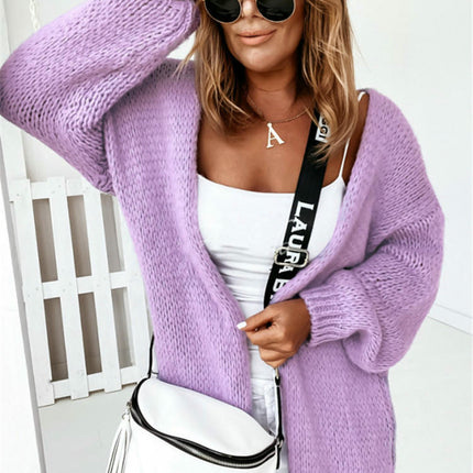 Women's Loose Knitted Cardigan Long Sleeve Buttonless Jacket Commuter Sweater