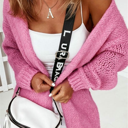 Women's Loose Knitted Cardigan Long Sleeve Buttonless Jacket Commuter Sweater